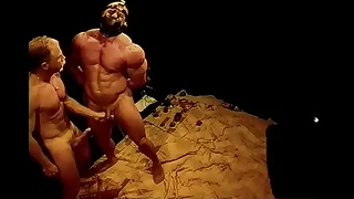 Squeezing huge bodybuilder's balls&period;